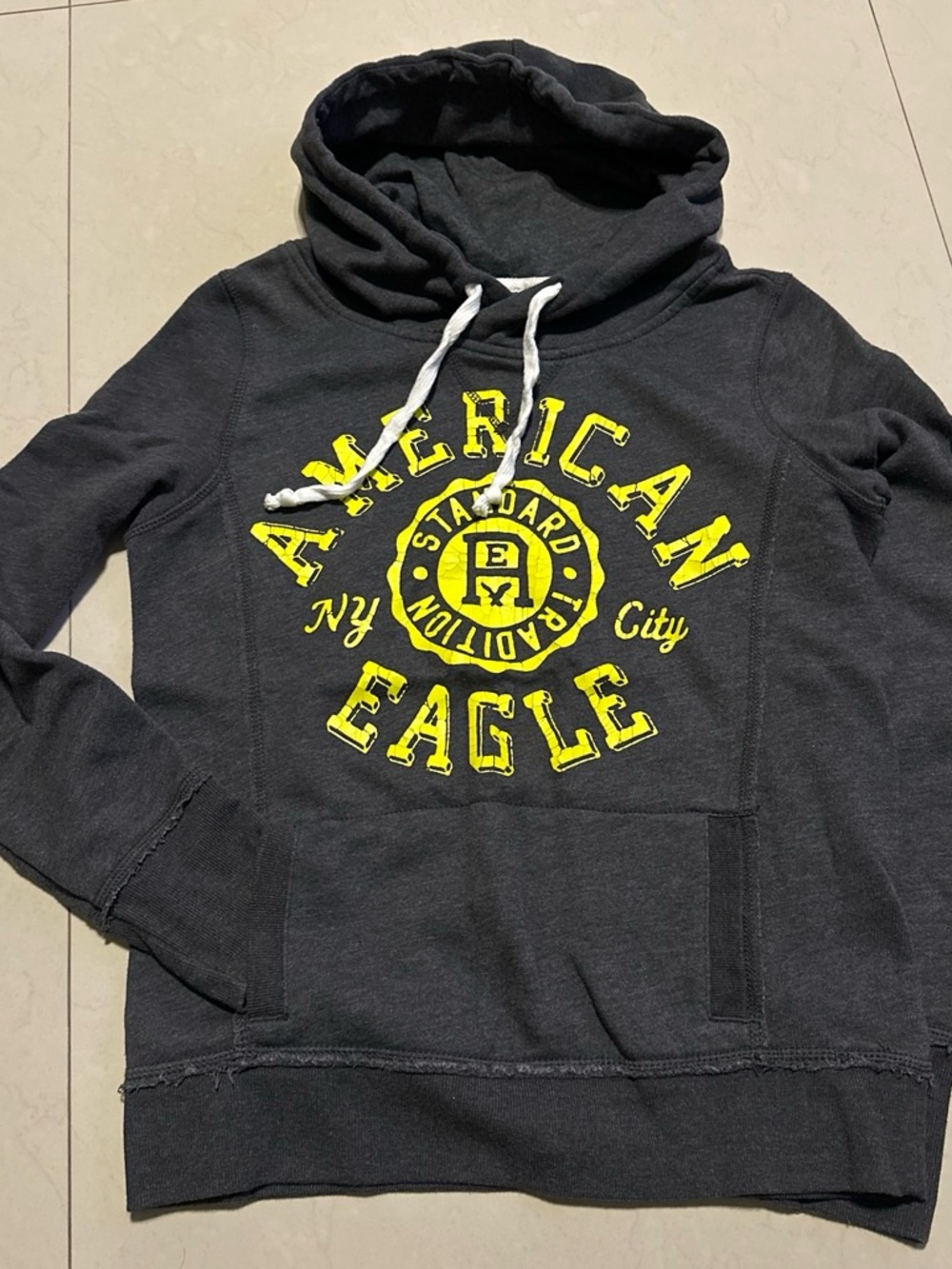 American Eagle Outfitters Charcoal Crewneck Hoodie with Yellow Logo